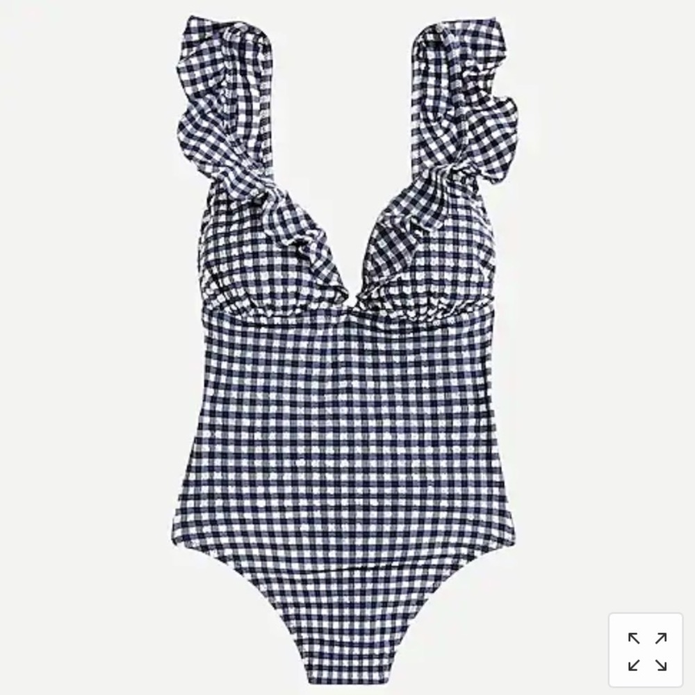 J. Crew Plunging Ruffle One Piece Gingham Swimsuit